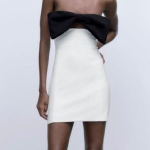 Zara black and white bow dress - WORN ONCE AND DRY CLEANED!! Super wanted trend